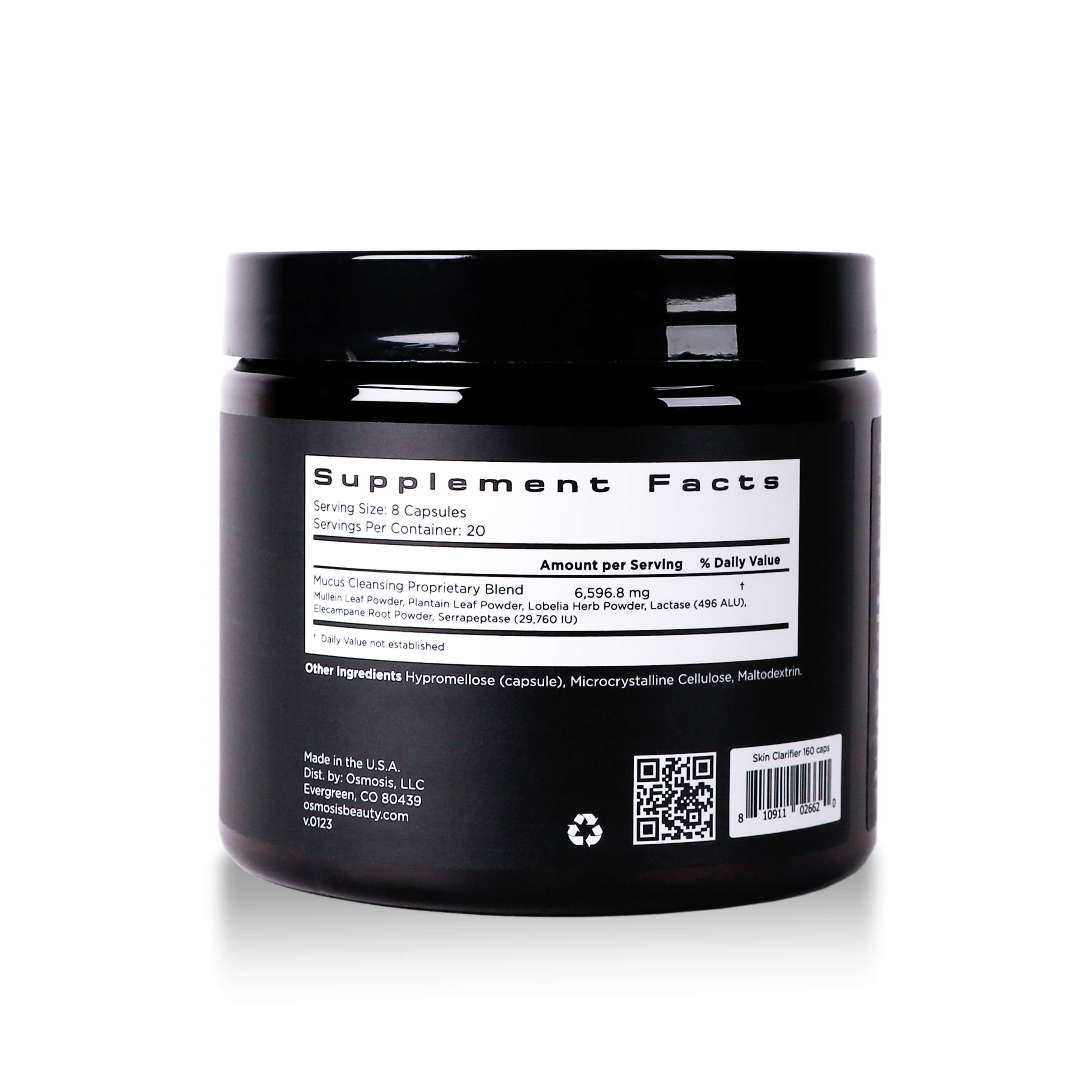 back view of supplement facts on white background