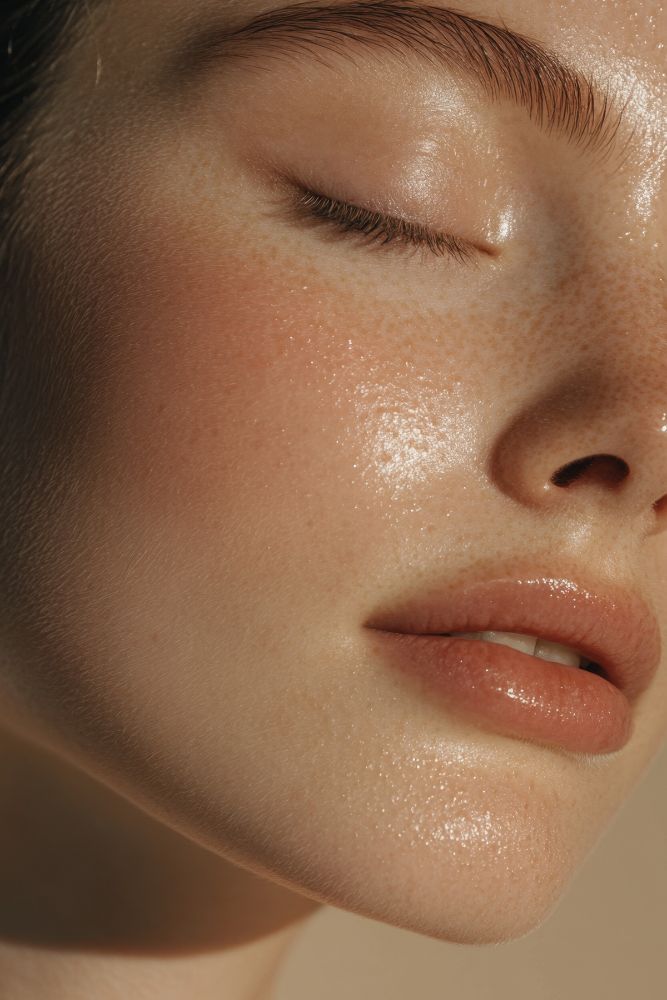 Close-up of a person's face with a soft focus on skin texture and lighting.